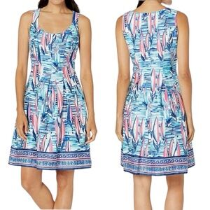 Papagallo Sailboats Bahama Blue and Pink Cotton Patterned Dress